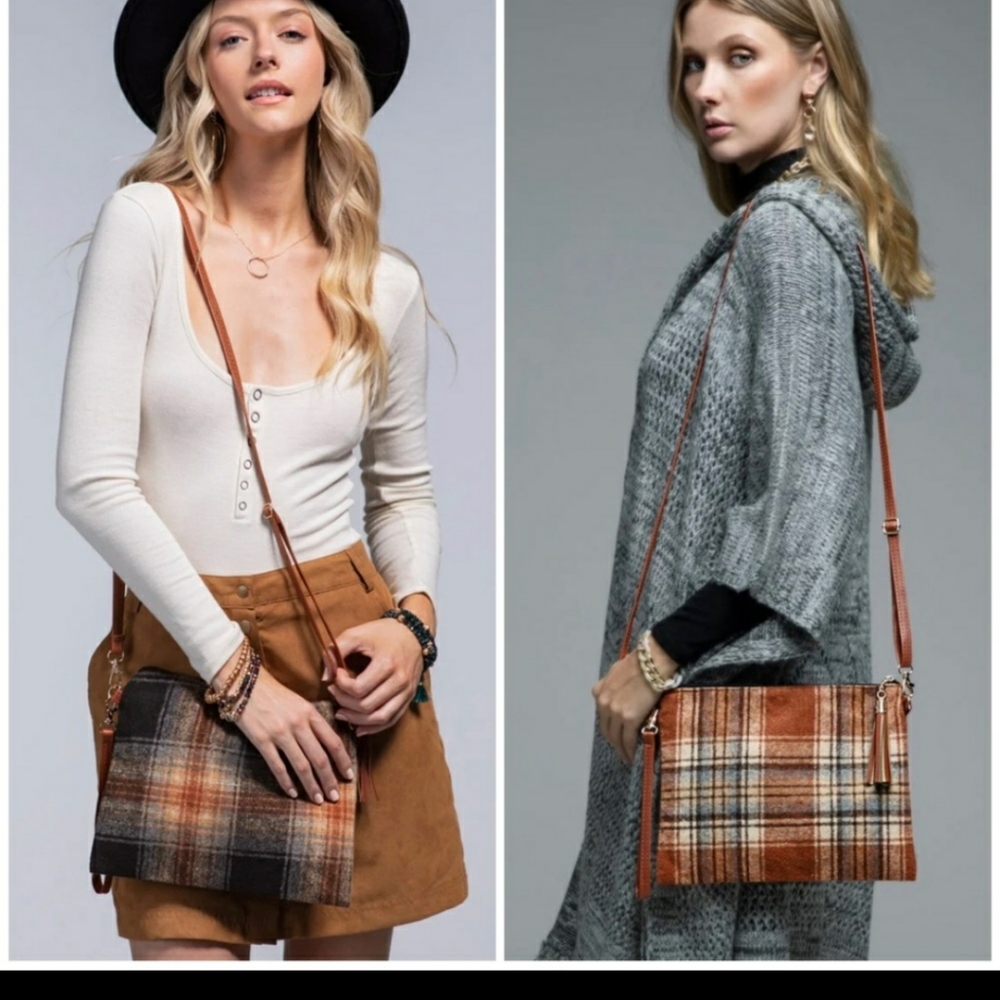 Plaid Print Crossbody/Clutch Bag